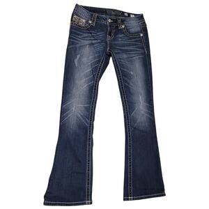 Miss Me Low-Rise Bootcut Jeans Fleur-de-lis Embroidered pockets Womens Size 26